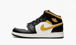 Nike Air Jordan 1 Mid GS 'Pollen / Black / White' Kids Shoes White / Black | 137405-YCK