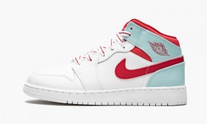 Nike Air Jordan 1 Mid (GS) 'Topaz Mist' Kids Shoes White / Red | 061875-RZQ