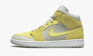 Nike Air Jordan 1 Mid 'Grey Fog / Lemon Wash' Mens Shoes Lemon Wash / White | 429657-HBK