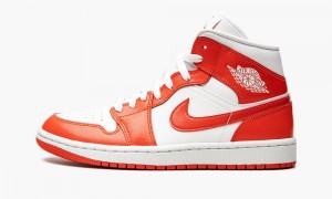 Nike Air Jordan 1 Mid 'Habanero Red' Womens Shoes White / Red / White | 460782-PKD