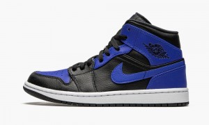 Nike Air Jordan 1 Mid 'Hyper Royal' Mens Shoes Black / Royal / White | 367854-JHQ