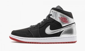 Nike Air Jordan 1 Mid 'Johnny Kilroy' Mens Shoes Black / Red / Metal Silver | 734926-OSR