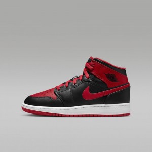 Nike Air Jordan 1 Mid Kids Shoes Black / Red | 980347-FJC