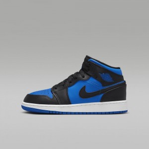 Nike Air Jordan 1 Mid Kids Shoes Blue / Black | 601435-SJO