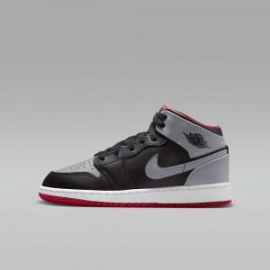 Nike Air Jordan 1 Mid Kids Shoes Grey / Black / Red | 142087-FXP