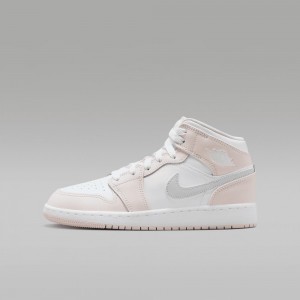 Nike Air Jordan 1 Mid Kids Shoes White / Pink | 809167-FSU