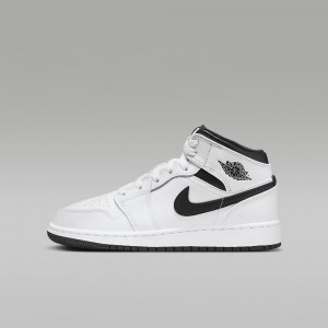 Nike Air Jordan 1 Mid Kids Shoes White / Black | 384576-DAC