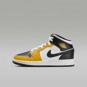 Nike Air Jordan 1 Mid Kids Shoes Yellow / Black / White | 760581-BQK