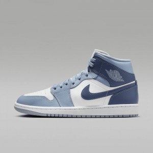 Nike Air Jordan 1 Mid Mens Shoes Blue Grey / White / Blue | 371624-MJY