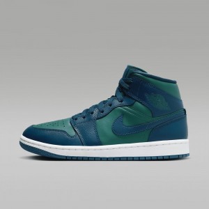 Nike Air Jordan 1 Mid Mens Shoes Blue Turquoise / White / Blue | 291538-DEV