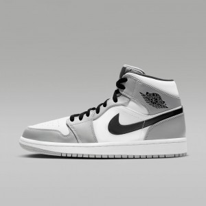 Nike Air Jordan 1 Mid Mens Shoes Light Grey / White / Black | 409238-ZNG