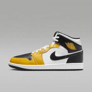 Nike Air Jordan 1 Mid Mens Shoes Yellow / White / Black | 836152-ZEC