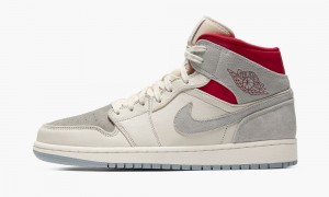 Nike Air Jordan 1 Mid PRM 'Sneakersnstuff 20th anniversary' Mens Shoes Grey / Red / White | 653248-BMO