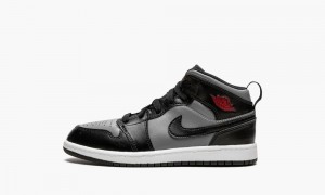 Nike Air Jordan 1 Mid PS 'Black / Shadow Grey' Kids Shoes Black / Red / Grey | 649852-TOL