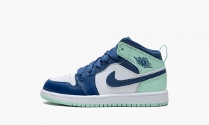 Nike Air Jordan 1 Mid PS 'Blue Mint' Kids Shoes Navy / Mint / White | 260981-LPH