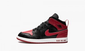 Nike Air Jordan 1 Mid PS 'Bred Text' Kids Shoes Black / Red / White | 806741-ZRV