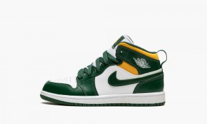 Nike Air Jordan 1 Mid PS 'Sonics' Kids Shoes Green / White | 745013-QGC