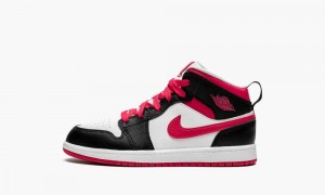 Nike Air Jordan 1 Mid PS 'White / Very Berry' Kids Shoes Black / White / Red | 594163-JGT