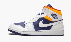 Nike Air Jordan 1 Mid 'Royal Blue / Laser Orange' Mens Shoes White / Orange | 083456-THS