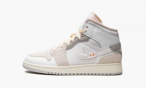 Nike Air Jordan 1 Mid SE Craft Kids Shoes White / Grey | 318052-LFH