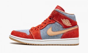 Nike Air Jordan 1 Mid SE 'Denim Red Suede' Mens Shoes Red / White | 682497-IZB