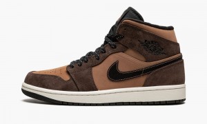 Nike Air Jordan 1 Mid SE 'Earth Tone' Mens Shoes Dark Chocolate / Red | 925637-JRY