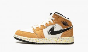 Nike Air Jordan 1 Mid SE GS 'Brushstroke' Kids Shoes White Red Brown | 413580-GCF