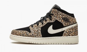 Nike Air Jordan 1 Mid SE (GS) 'Cheetah' Kids Shoes Black / White | 832709-YBM