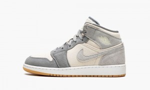 Nike Air Jordan 1 Mid SE GS 'Coconut Milk / Particle Grey' Kids Shoes Grey | 642138-BOZ