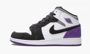 Nike Air Jordan 1 Mid SE GS 'Court Purple Suede' Kids Shoes White / Purple / Black | 857093-TWS