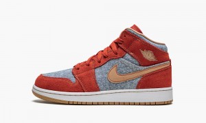 Nike Air Jordan 1 Mid SE GS 'Denim / Red Suede' Kids Shoes Red / White | 962758-PKU