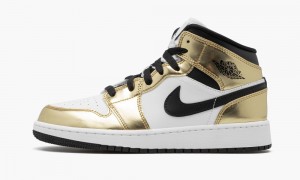 Nike Air Jordan 1 Mid SE GS 'Metallic Gold' Kids Shoes Metal Gold / Black / White | 965748-TJI