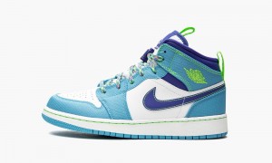 Nike Air Jordan 1 Mid SE GS 'Sprite Blue' Kids Shoes White / Blue | 786934-BUH