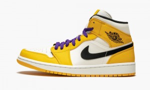 Nike Air Jordan 1 Mid SE 'Lakers' Mens Shoes Gold / Black | 536879-WCK