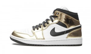 Nike Air Jordan 1 Mid SE 'Metallic Gold' Mens Shoes Metal Gold / Black / White | 243017-VNO