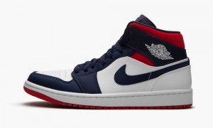 Nike Air Jordan 1 Mid SE 'Olympic - USA' Mens Shoes White / Blue | 321864-MAV