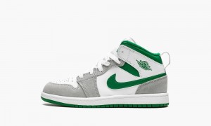 Nike Air Jordan 1 Mid SE PS 'Grey / Green' Kids Shoes White / Deep Green | 591467-WCZ