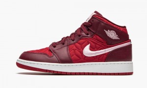 Nike Air Jordan 1 Mid SE 'Red Quilt' Kids Shoes Red / Pink | 861095-QIN