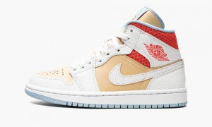 Nike Air Jordan 1 Mid SE 'Sesame' Womens Shoes White / Red | 248517-OVC