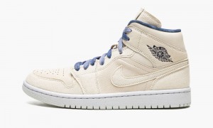 Nike Air Jordan 1 Mid 'Sanddrift' Womens Shoes Navy | 802753-NLR