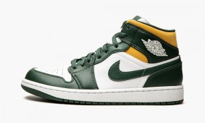 Nike Air Jordan 1 Mid 'Sonics' Mens Shoes Green / White | 650372-FTB