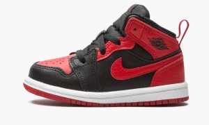 Nike Air Jordan 1 Mid TD 'Banned 2020' Kids Shoes Black / Red / White | 974805-YHA