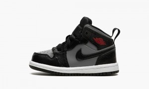 Nike Air Jordan 1 Mid (TD) Kids Shoes Black / Red / Grey | 408123-LOC