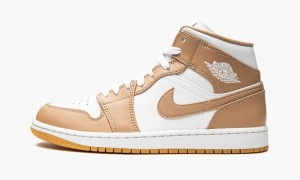 Nike Air Jordan 1 Mid 'Tan / Gum' Mens Shoes White / Yellow | 286317-FRT