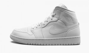 Nike Air Jordan 1 Mid 'Triple White' Mens Shoes White | 384167-WQL