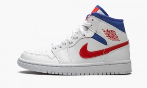 Nike Air Jordan 1 Mid 'USA' Womens Shoes White / Red | 314560-TKS