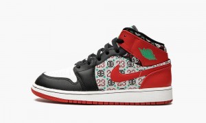 Nike Air Jordan 1 Mid 'Ugly Christmas Sweater' Kids Shoes White / Red / Black | 012846-IXB