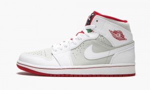 Nike Air Jordan 1 Mid WB 'Hare' Mens Shoes White / Red / Silver | 530824-MNT