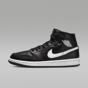 Nike Air Jordan 1 Mid Womens Shoes Black | 257468-YGO