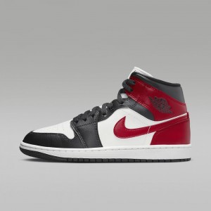 Nike Air Jordan 1 Mid Womens Shoes Black / White / Red | 319865-ZRG